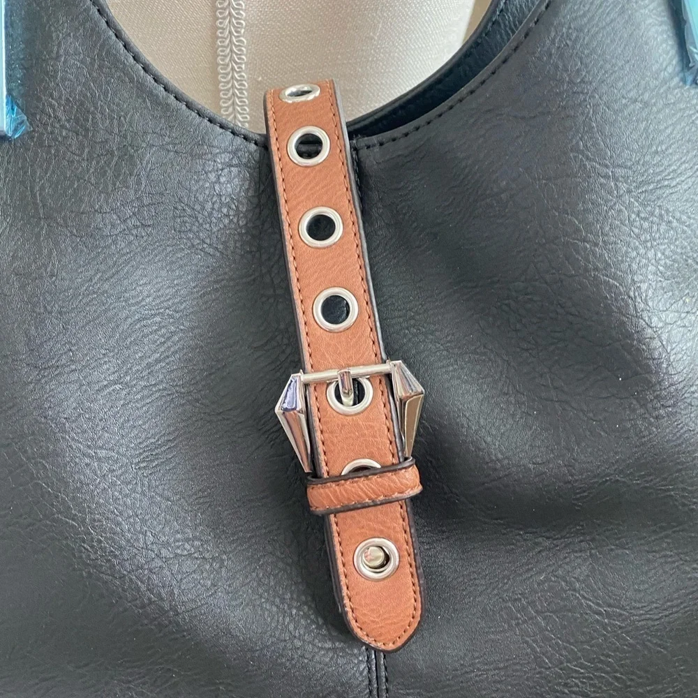 Black Rivet Lindsey black and brown faux leather hobo